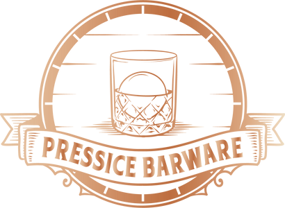pressice barware logo, whiskey barrel, sphere ice ball