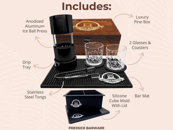 Pressice Barware Ice Press Kit - 2.3 Fast Ice Ball Maker - American Owned  and Operated - Includes Ice Ball Press and Ice Mold - Aircraft Grade